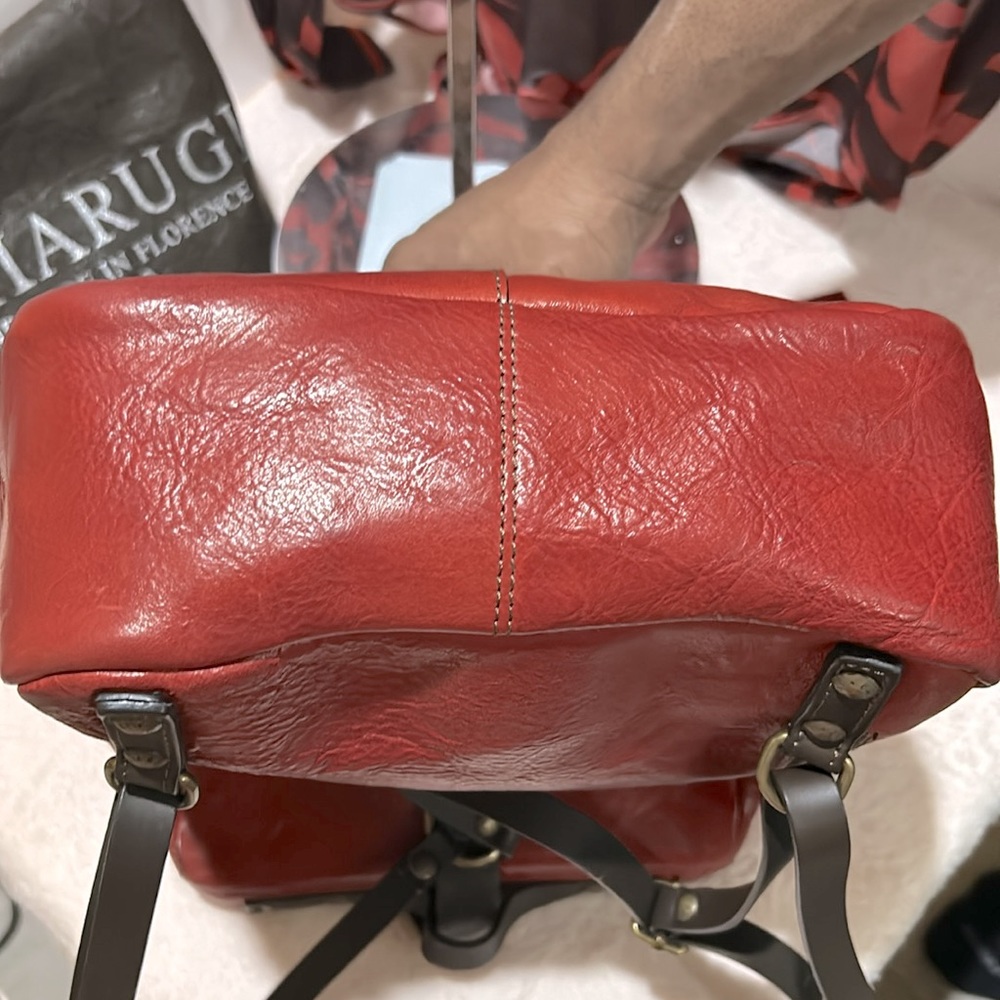 EUC Vintage Chiarugi Italian Red Genuine Leather Backpack Travel Bag You get all - Picture 15 of 17